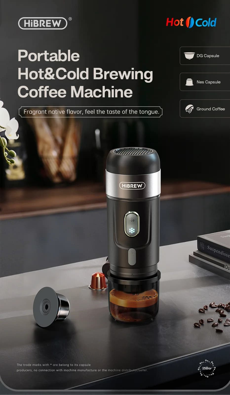 Mașină de cafea portabilă pentru capsule &amp; cafea măcinată